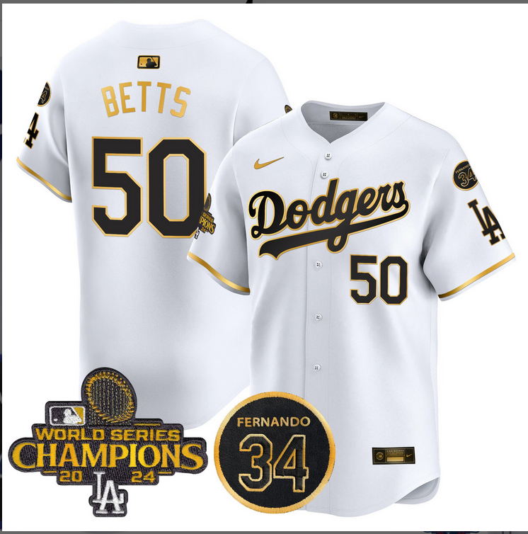 Men MLB Los Angeles Dodgers  #50 Betts white 2024 World Series Champions Patch Limited Jersey style 3->los angeles dodgers->MLB Jersey